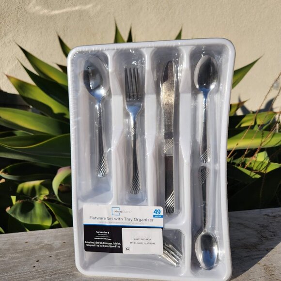 NEW 49 Piece stainless steel Flatware set with Tray spoons forks knives - Picture 5 of 10